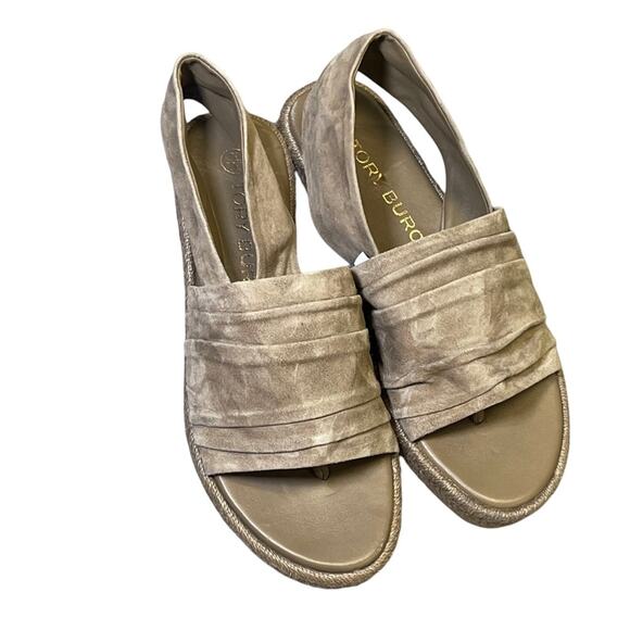 Tory Burch Gathered Slingback Strap Flat Kid Suede Espadrille Sandals Size 7.5 - Picture 2 of 9